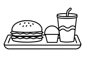 Step-by-Step Guide to Drawing a Classic Fast Food Tray in Monochrome.