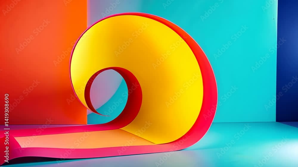 Poster vibrant color exploration with bright paper rolls in a modern art studio showcasing creativity and d
