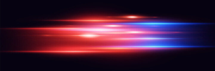 High speed lines of movement and speed, red blue light effect.
