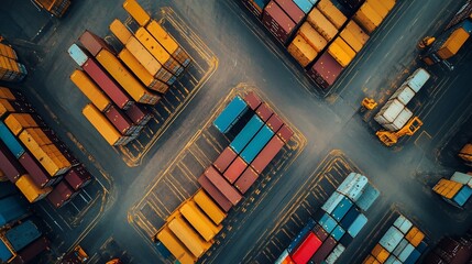 Aerial View of a Busy Shipping Yard Filled with Colorful Shipping Containers