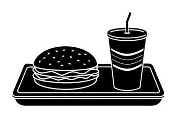 How to Illustrate a Classic Fast Food Combo in Black-and-White Line Art.