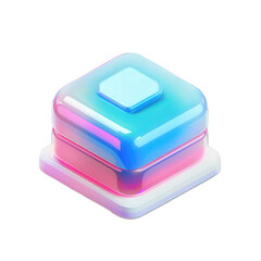 A vibrant, glossy cube-shaped object with a gradient of blue and pink colors, reflecting light, suitable for digital design and creative projects , isolated on white or transparent png