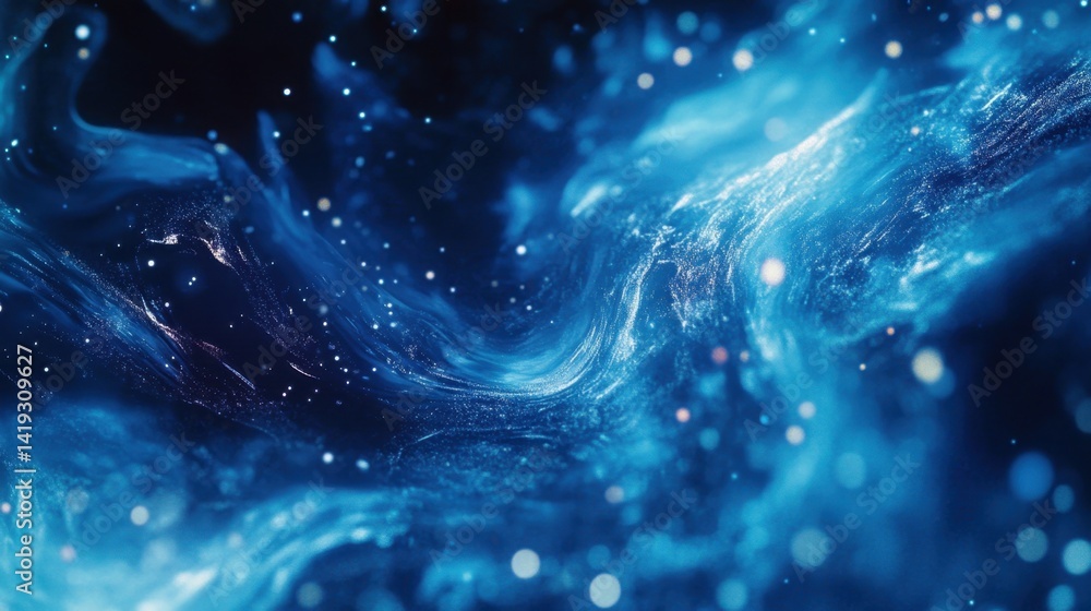 Poster mesmerizing blue bokeh lights in soft motion blur for abstract and dreamy backgrounds.