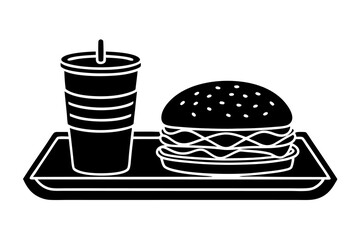 How to Illustrate a Classic Fast Food Combo in Black-and-White Line Art.