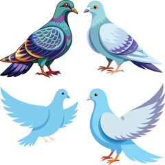 Obraz premium Myna and dove vector birds icon set