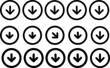Download Button Icon Set – Round Interface Symbol on White Background

