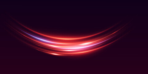 Red special effect of light swirl and trail. Neon speed line effect.