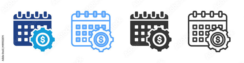 Poster fiscal year icon set multiple style collection