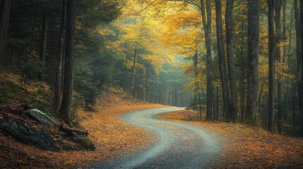 Obraz premium National Park road winding through Great Smoky Mountains in autumn