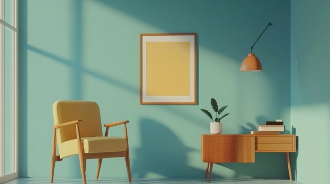New minimalist room interior Home Poster mockup, with furniture.