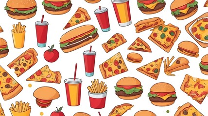Colorful food pattern fast food variety design