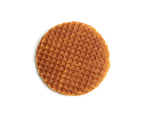 One tasty round waffle isolated on white, top view