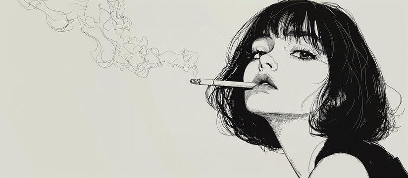 Ilustracion de mujer fumando mirando con desprecio con espacio para texto