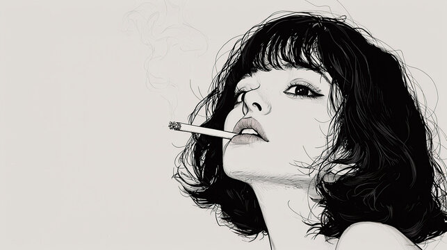 Ilustracion de mujer fumando con espacio para texto