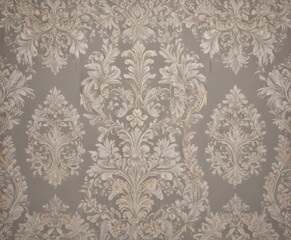 Subtle grey & beige damask, intricate floral details, vintage elegance,  grey,  scrollwork,  texture