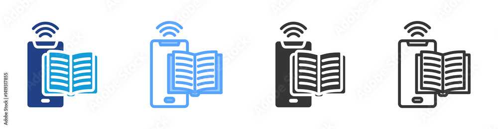 Poster Mobile Learning icon set multiple style collection