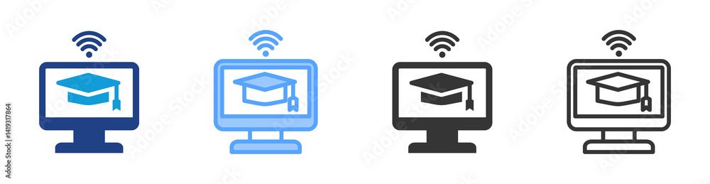 Poster online education icon set multiple style collection