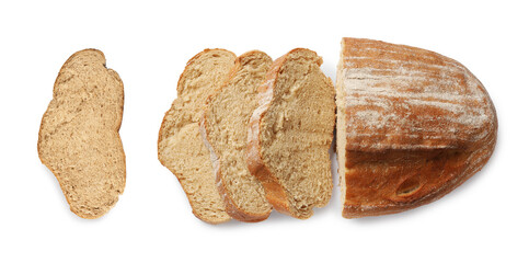 Sliced bread isolated on white, top view