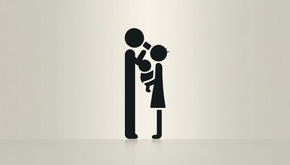 Simple Black Pictogram of Parent Feeding Child