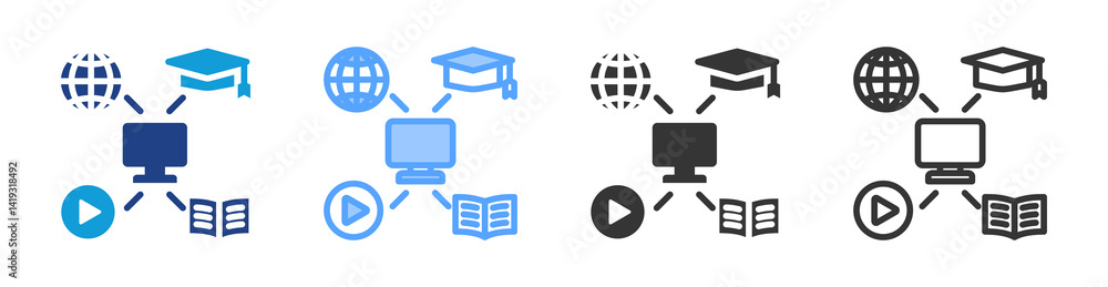 Poster Computer Based Learning icon set multiple style collection
