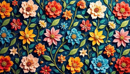 Intricate, flowing floral pattern; continuous, no breaks , bloom, flowers