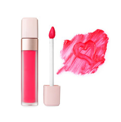 Lip gloss, applicator and sample isolated on white