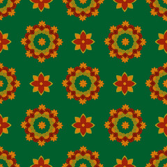 oriental pattern with wreaths and abstract colors graphic on green background