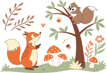 Whimsical Woodland Animals Clipart Set for Nursery and Crafts. Forest Animal Clipart Bundle with Fox Deer and Bear. Hand Drawn Woodland Creatures Clipart for Kids Décor
