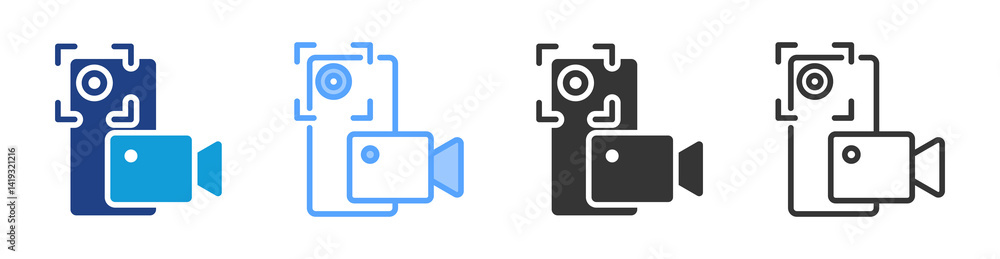 Poster recorded video icon set multiple style collection