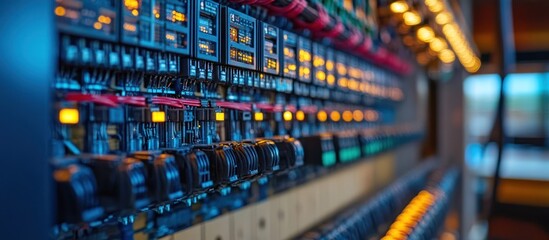 Control panel switches, illuminated, industrial setting