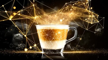 Latte art with digital network overlay - Powered by Adobe