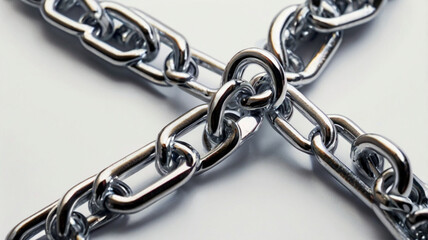Fototapeta premium Shiny Metallic Chain Links Closeup, isolated white background