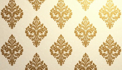 Symmetrical arabesque damask, repeating motif in beige and gold, abstract, luxury