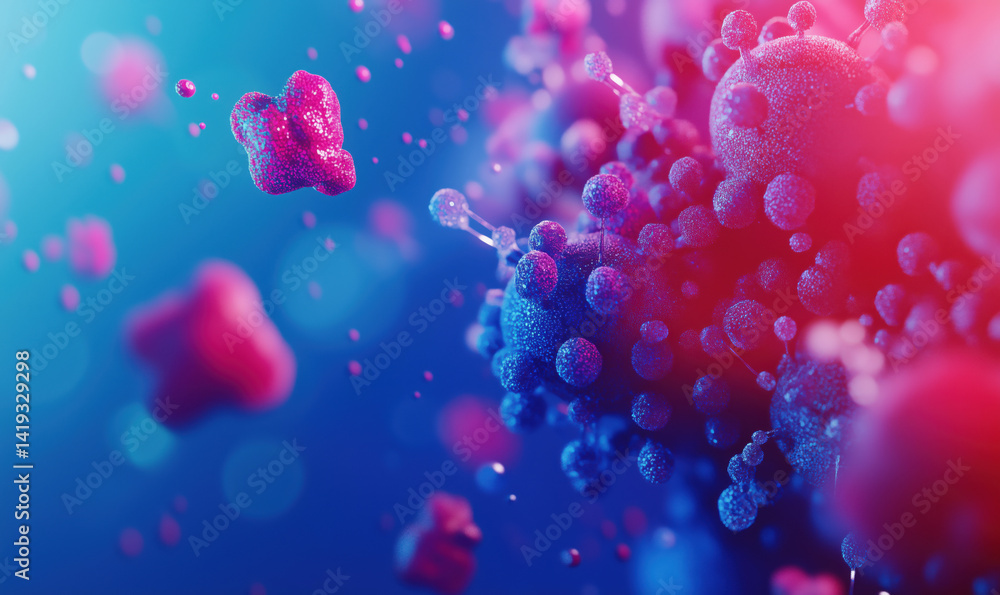 Aufkleber colorful abstract representation of molecular structures and particles in a scientific context.
