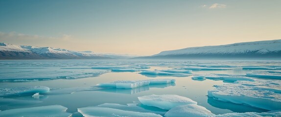 Vast icy plains under a pale sky wide angle panoramic view horizontal symmetric background