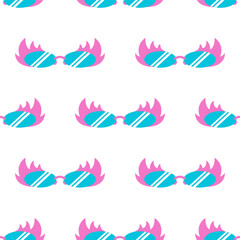 Retro Sunglasses with Fire. Seamless Pattern. Glasses with flame. Flame tongues. Retro sunglasses seamless pattern. Vector for fashion, fabric, prints, wallpaper, wrapping paper, covers, banner.