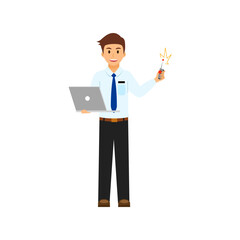 Illustration of Male Teacher Holding Laptop
