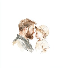 Tender Moment Between Father and Son Illustrating Love and Connection with Soft Watercolor Style in Minimalist Design