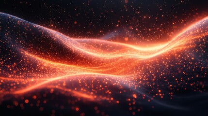 Abstract financial flow background featuring smooth wave lines and floating tech patterns 