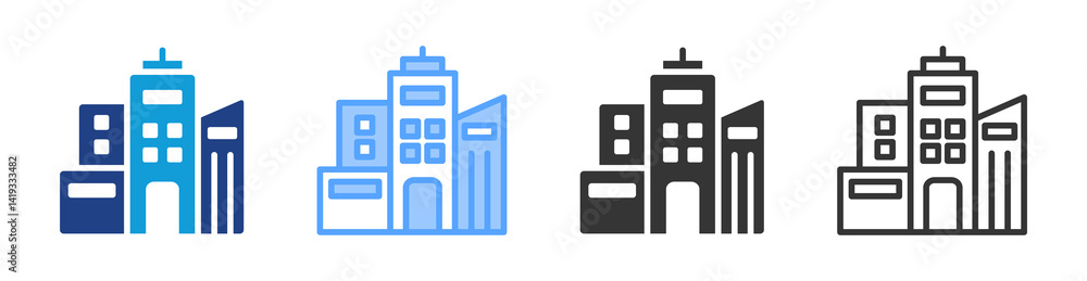 Poster buildings icon set multiple style collection