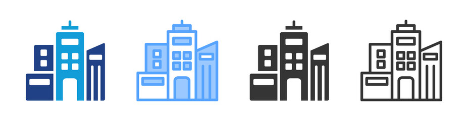 Buildings icon set multiple style collection