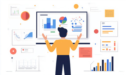 Fototapeta premium Data analysis and visualization concept with charts and graphs on screen.