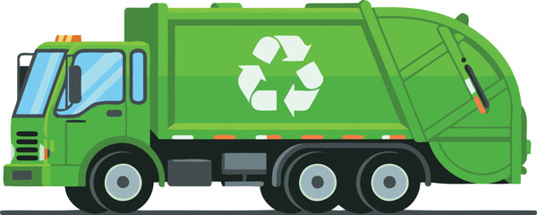 green cartoon recycling garbage truck side view
