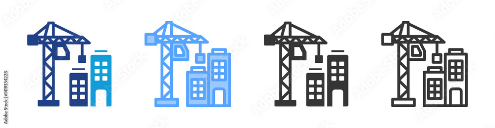 Poster construction icon set multiple style collection