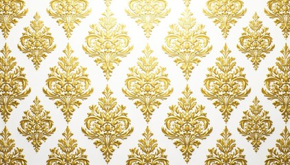 Intricate floral damask textile pattern in elegant gold and white , repeating, ornament