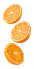 Orange slices in mid-air isolated on transparent background