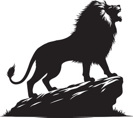 Lion Silhouette Standing on Rock &ndash; Vector Wildlife EPS Illustration