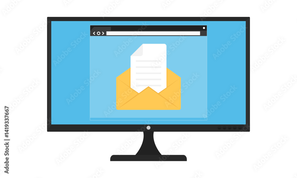 Fototapete email notification on computer screen. minimalist flat style vector illustration depicting a compute