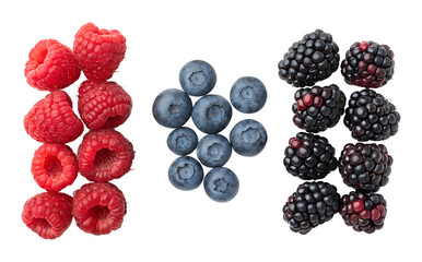 Fresh raspberries, blackberries, and blueberries isolated on transparent background