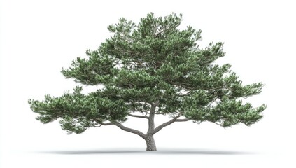 Pine tree isolated on white background. Lush green foliage